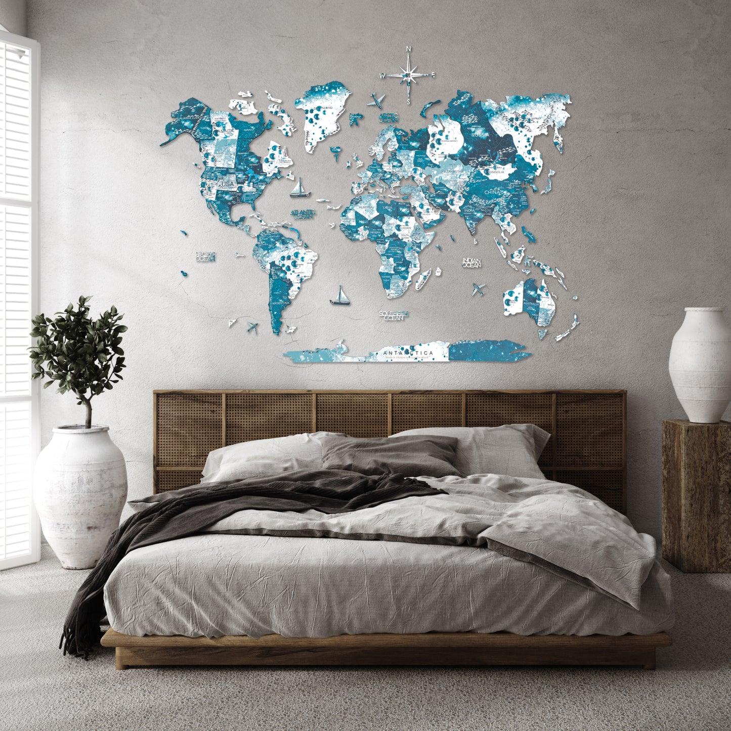 3D Wooden World Map Aurora