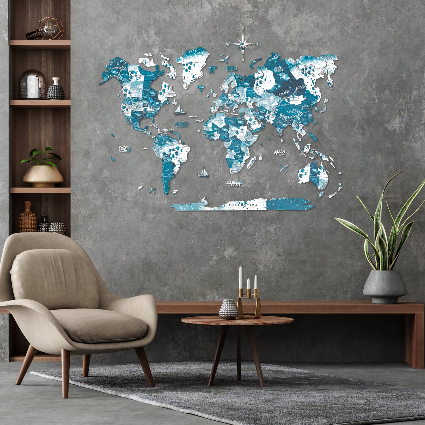 3D Wooden World Map Aurora