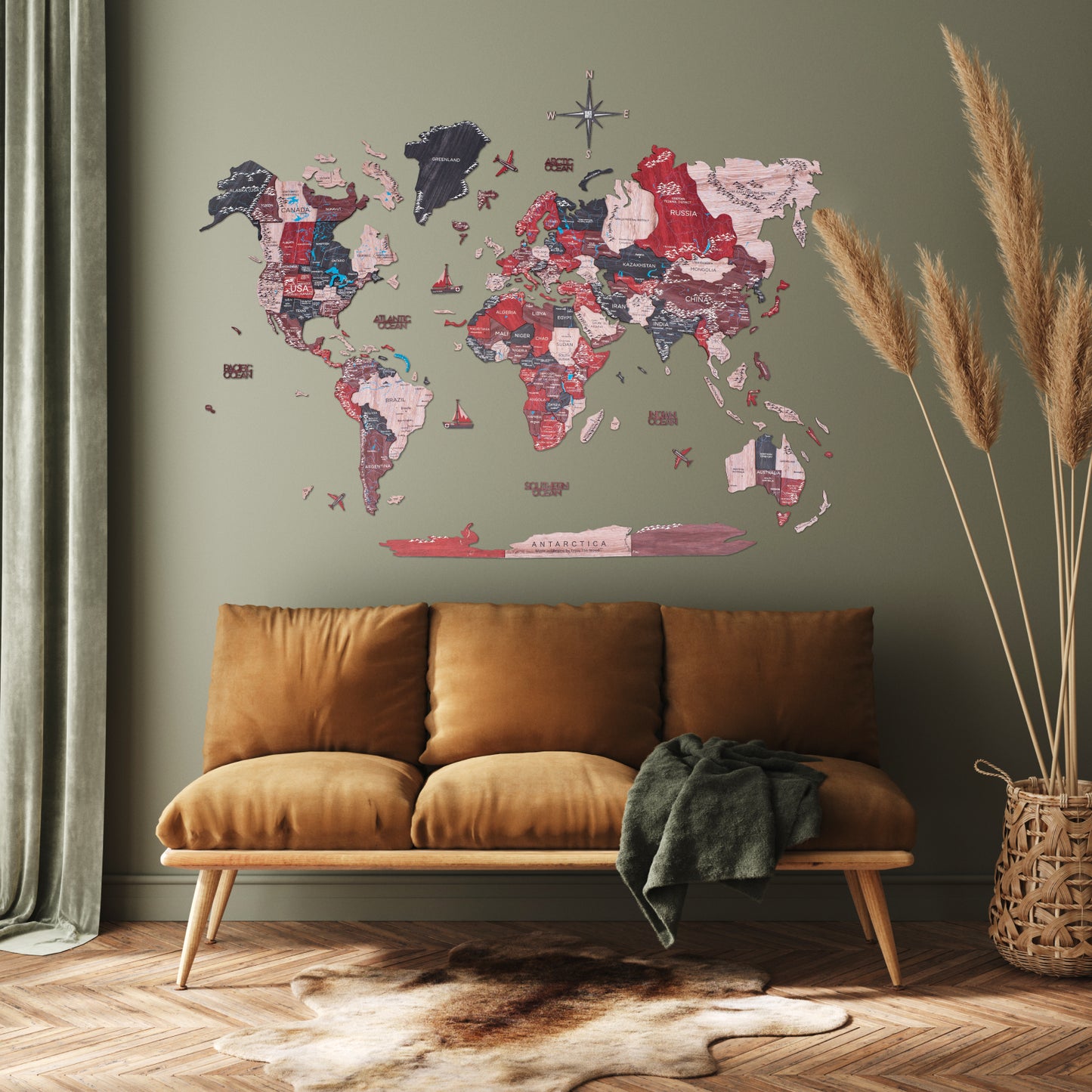 3D Wooden World Map Cliff