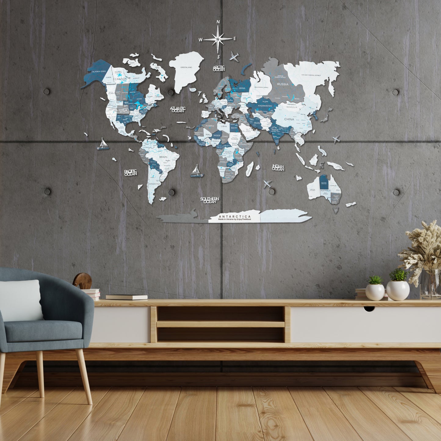 3D Wooden World Map Cruise