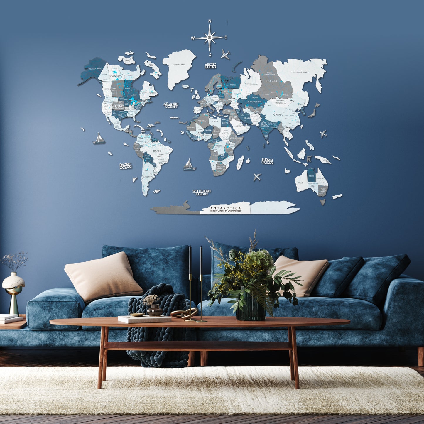 3D Wooden World Map Cruise