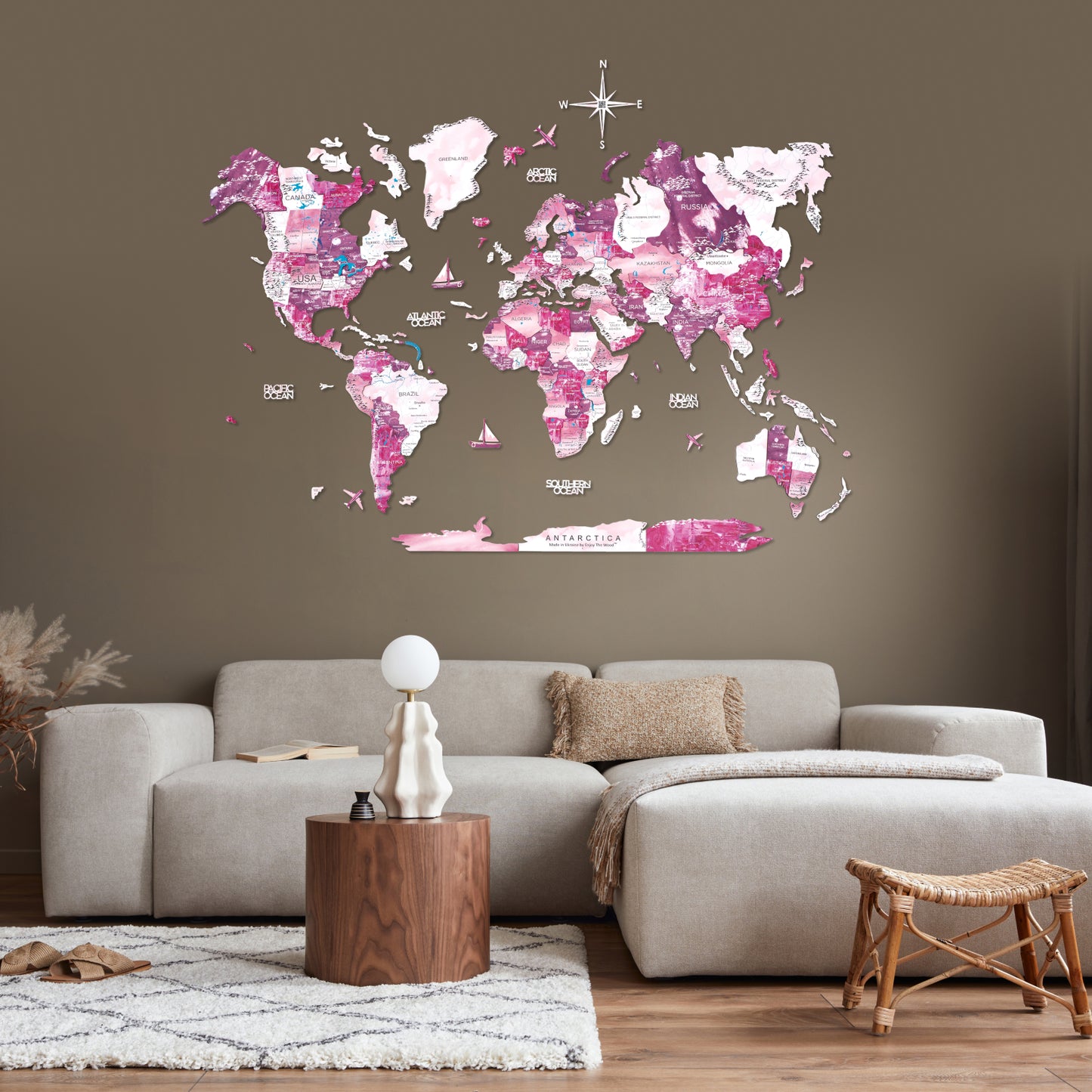 3D Wooden World Map Dream