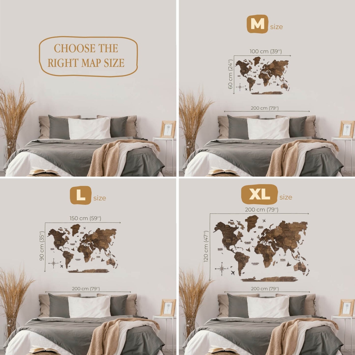 3D Wooden World Map Dark Walnut