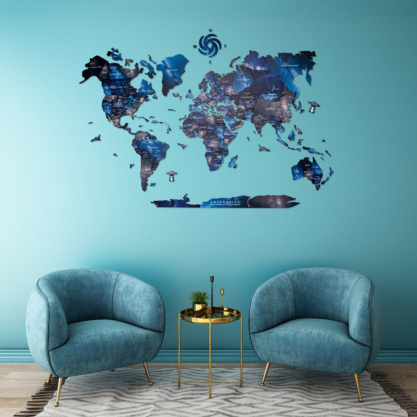 3D Wooden World Map Space