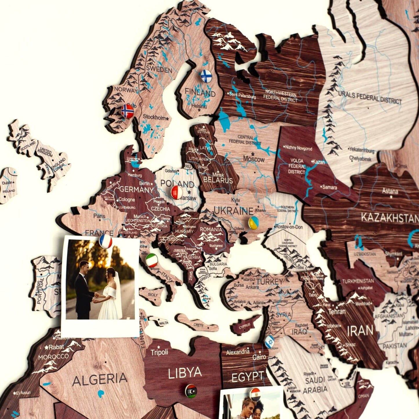 3D Wooden World Map Cappuccino