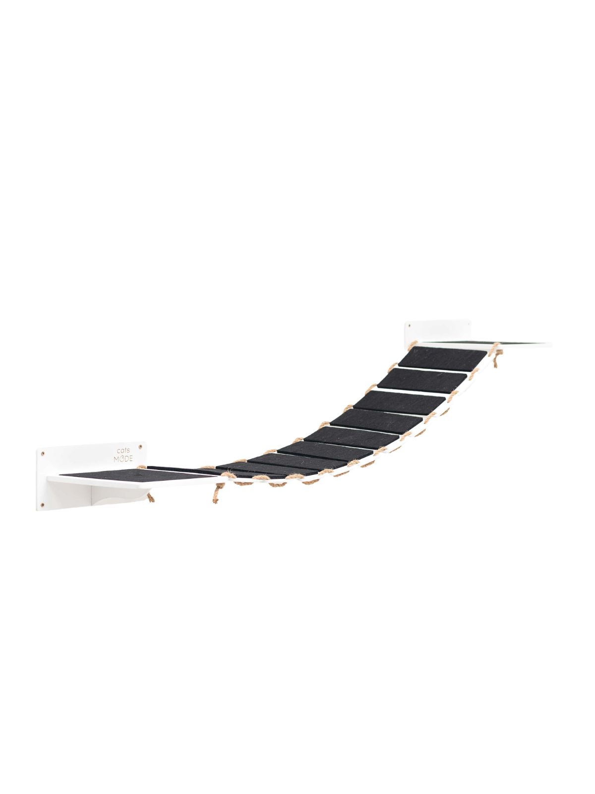 cat wall rope bridge in white color made from wood covered with black felt