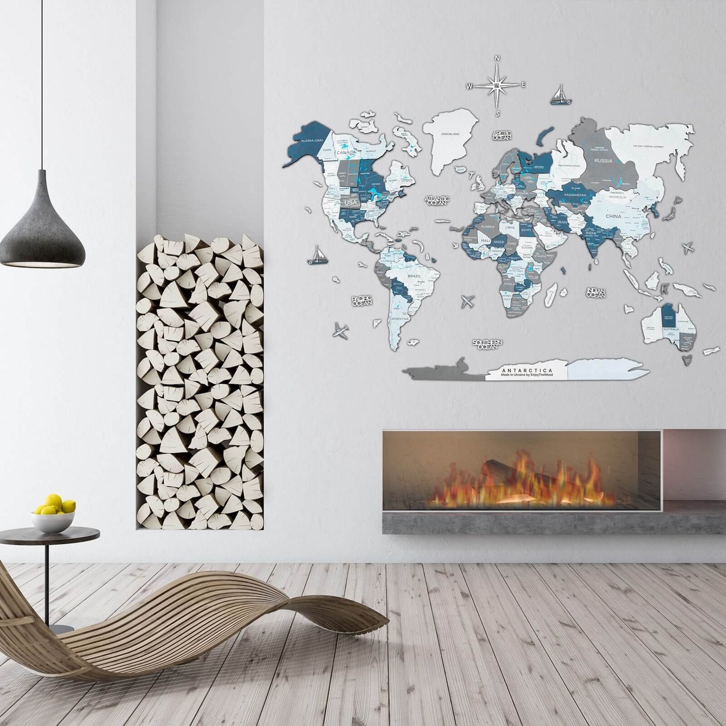 3D Wooden World Map Cruise