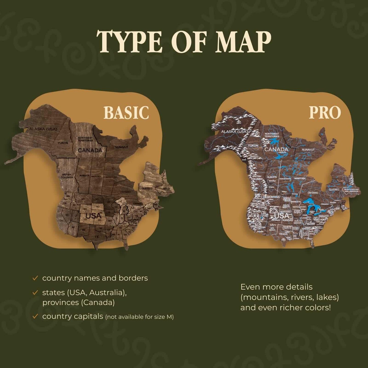 3D Wooden World Map Dark Walnut