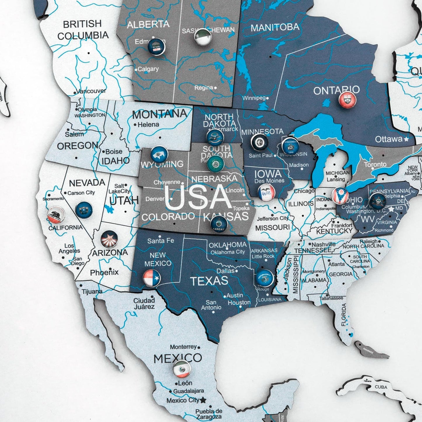 3D colored world map wall decor