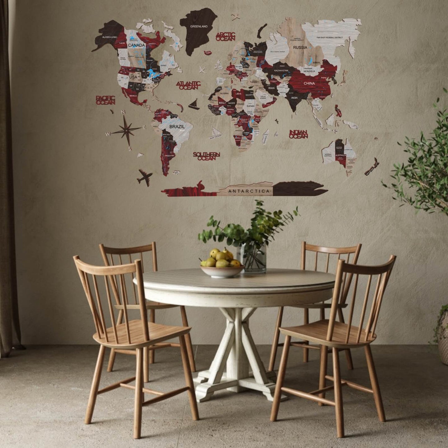 3D Wooden World Map Urban