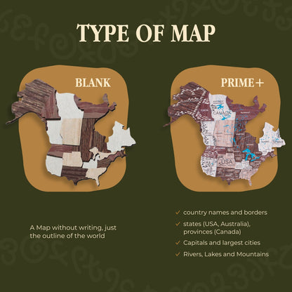 3D Wooden World Map Cappuccino (for the USA only)