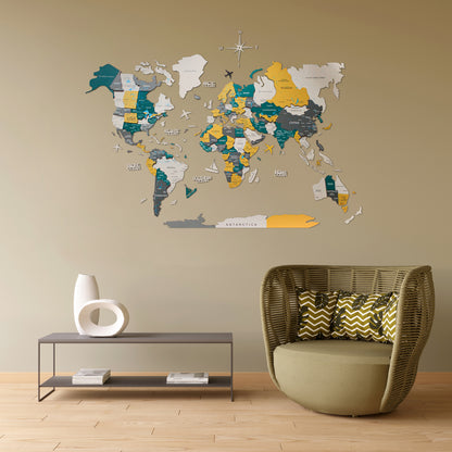 3D Wooden World Map Country