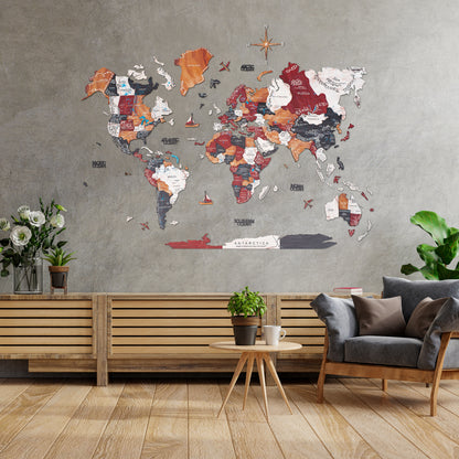 3D Wooden World Map Onyx