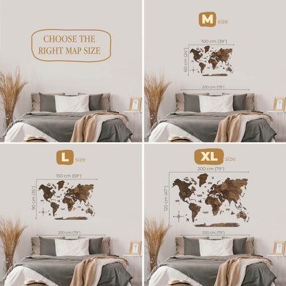 3D Wooden World Map Dark Walnut