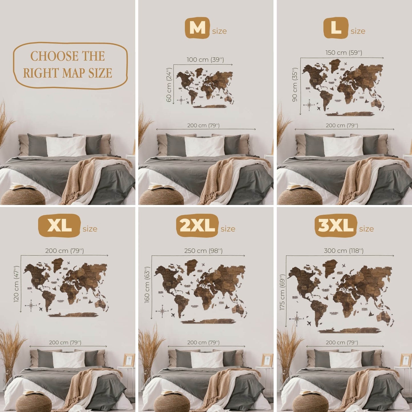 3D Wooden World Map Dark Walnut (for the USA only)