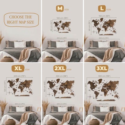 3D Wooden World Map Dark Walnut (for the USA only)