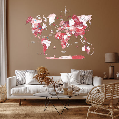 3D Wooden World Map Volcano