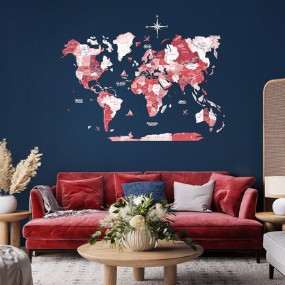 3D Wooden World Map Volcano