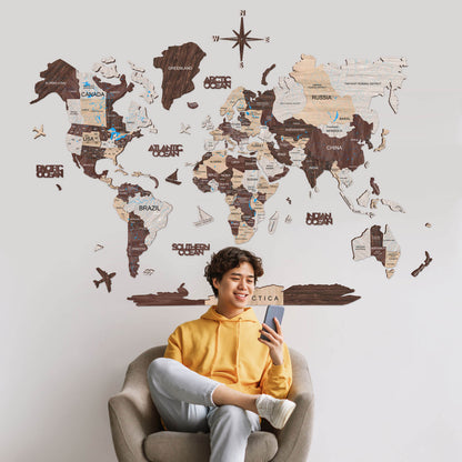 3D Wooden World Map Cappuccino (for the USA only)