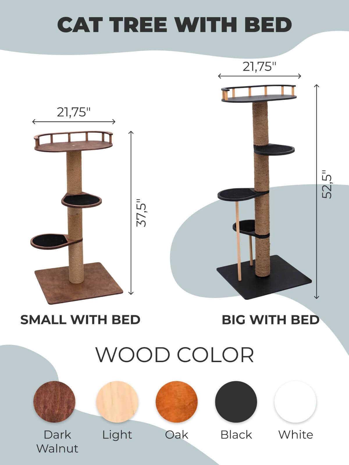 cat tree small in different wood colors