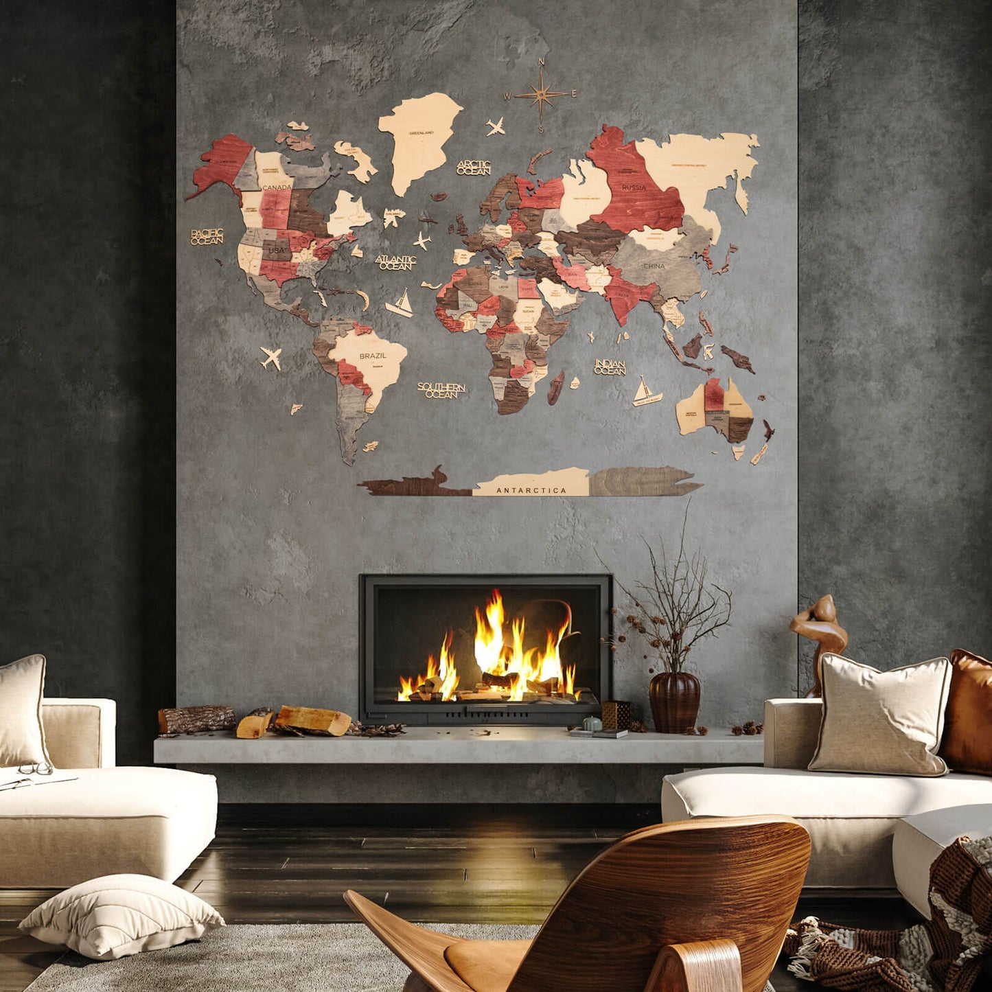 3D Wooden World Map Multicolor (for the USA only)