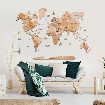 3D Wooden World Map Light