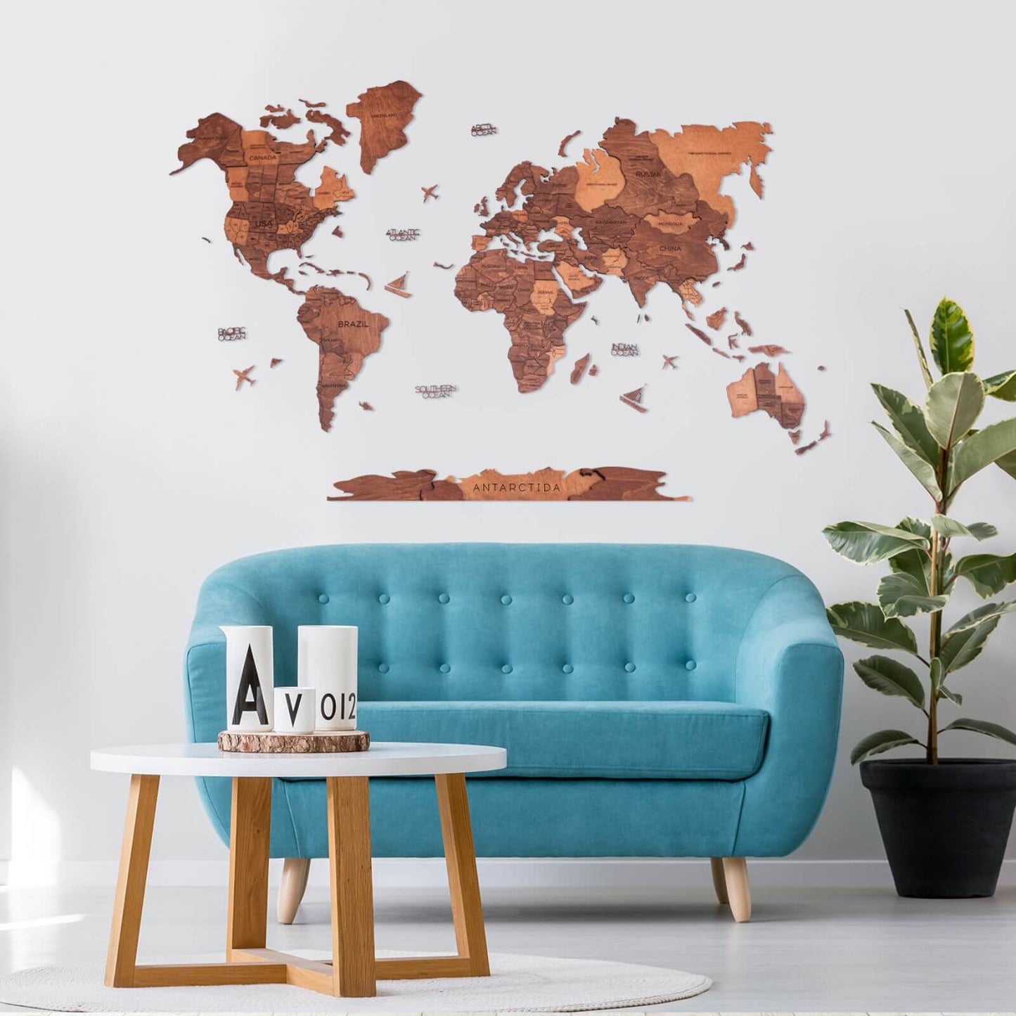 3D Wooden World Map Oak