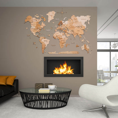 3D Wooden World Map Light