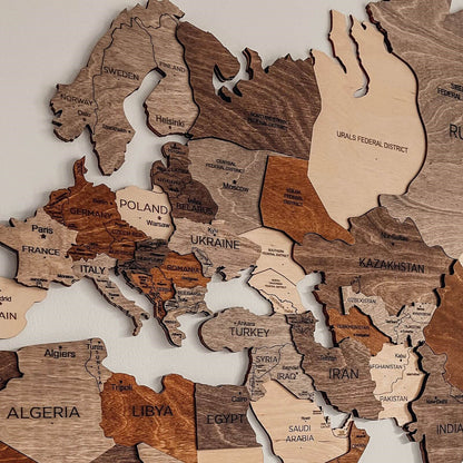 3D Wooden World Map Multicolor