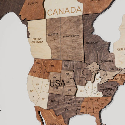 3D Wooden World Map Multicolor (for the USA only)