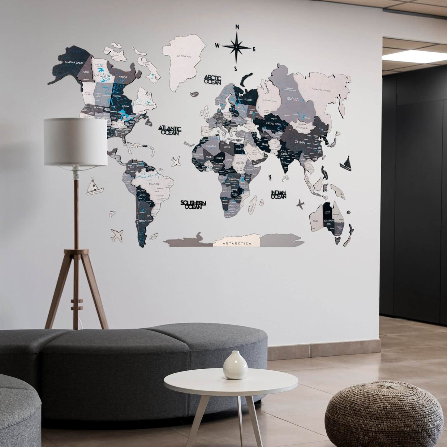 3D Wooden World Map Nordik (for the USA only)