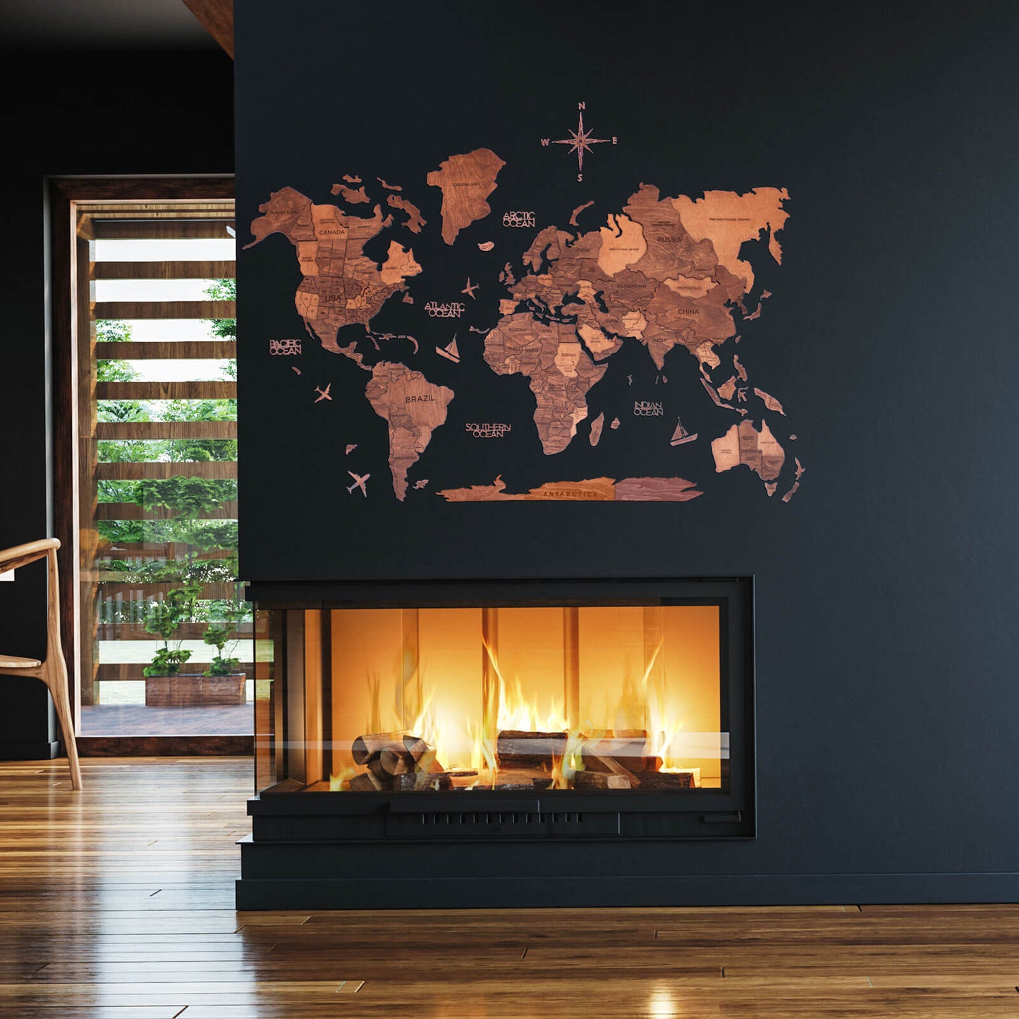 3D Wooden World Map Oak