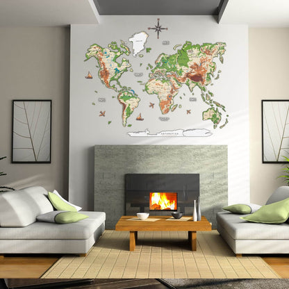 3D Wooden World Map Physical