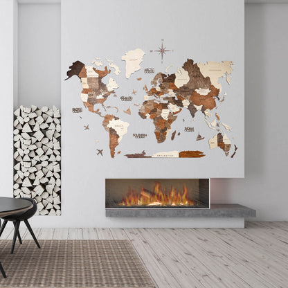 3D Wooden World Map Multicolor