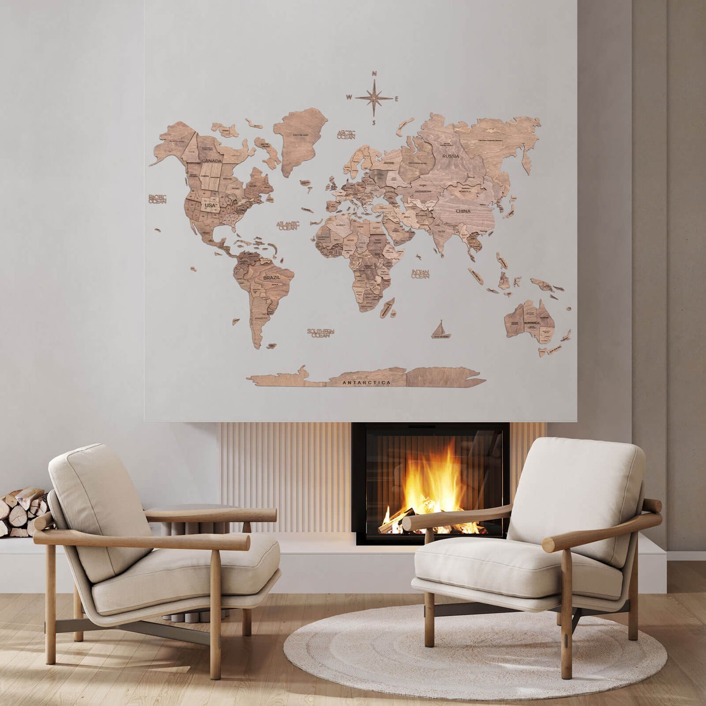 3D Wooden World Map Terra (for the USA only)