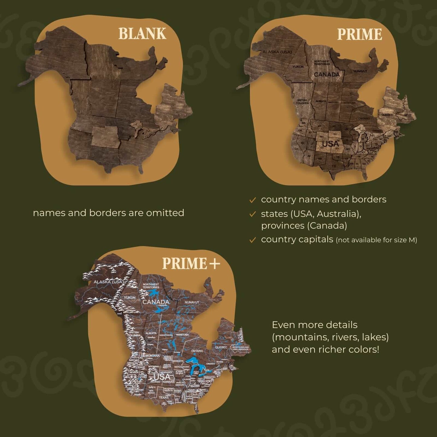 3D Wooden World Map Dark Walnut (for the USA only)