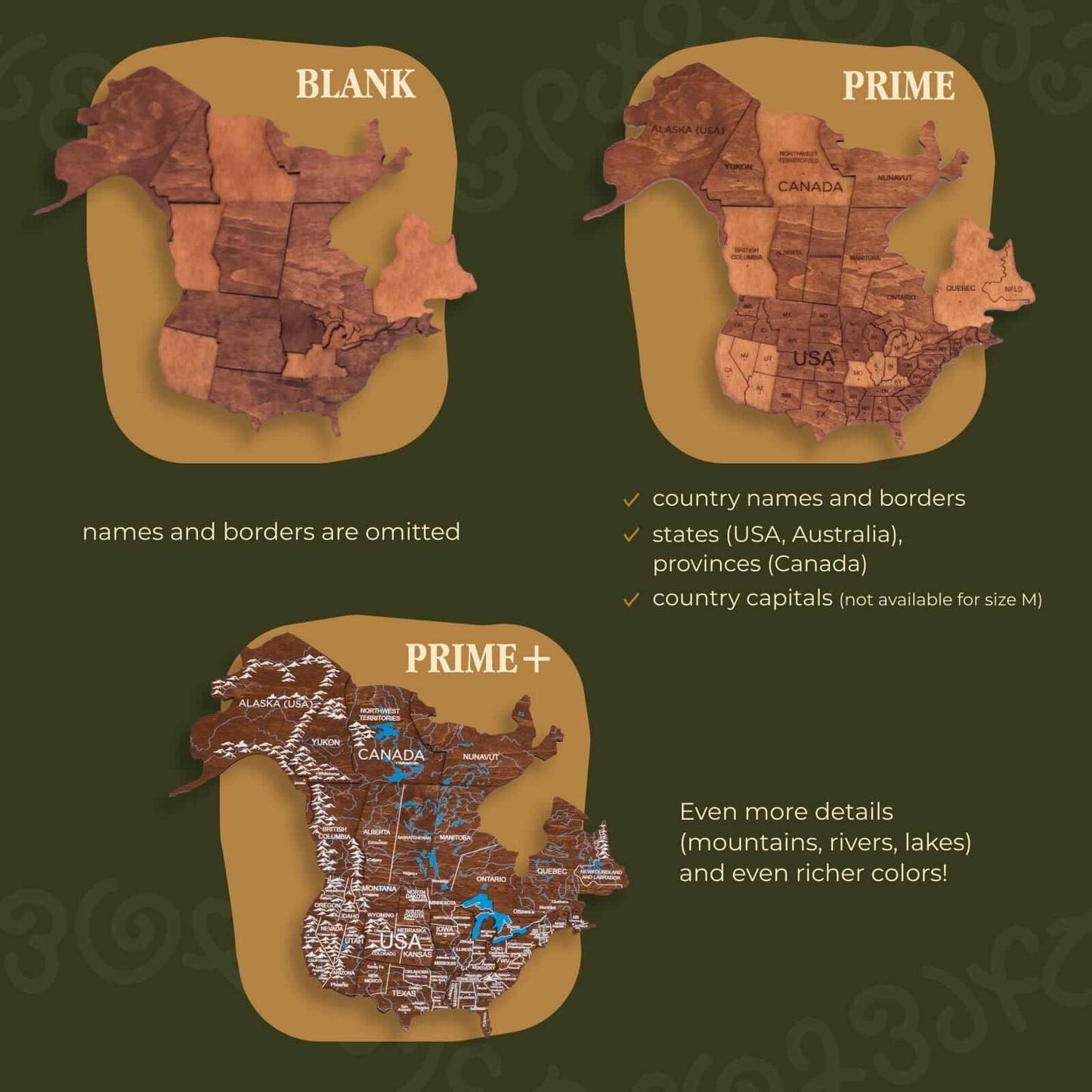 3D Wooden World Map Oak (for the USA only)
