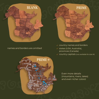3D Wooden World Map Oak (for the USA only)
