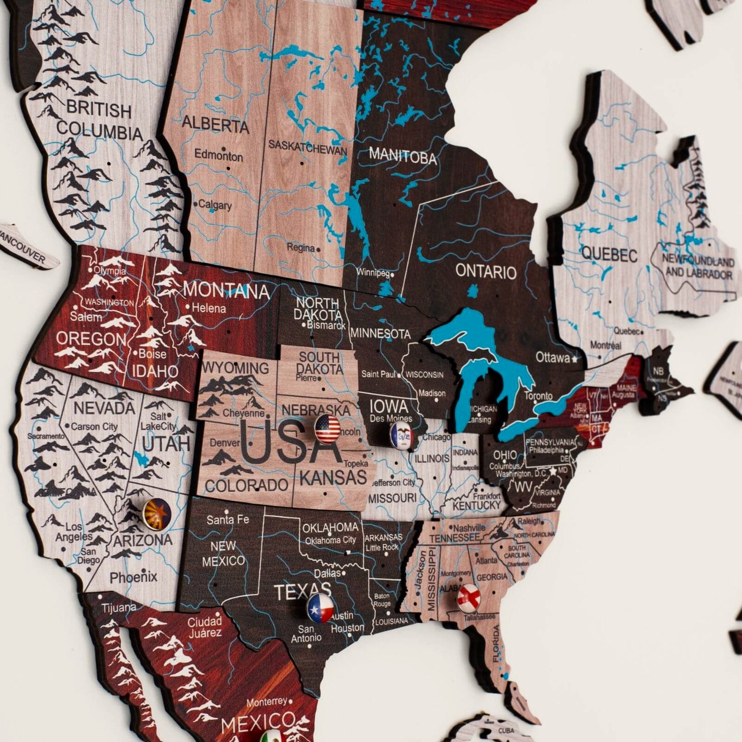 3D Wooden World Map Urban