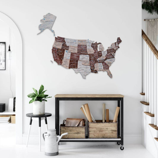 3D Wooden USA Map Cappuccino