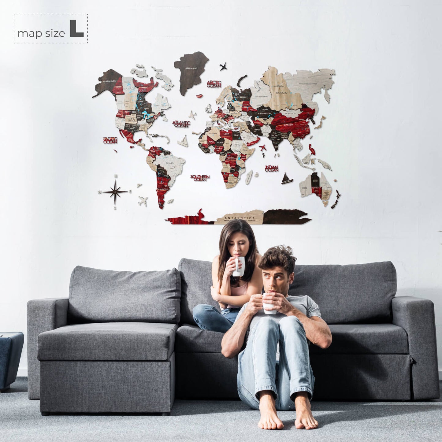 3D wall map of the world
