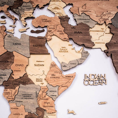 3D Wooden World Map Smokey